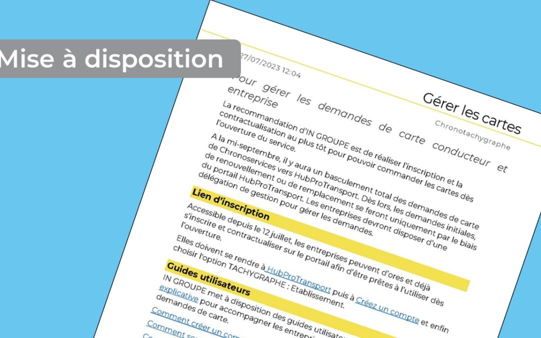 Demande de carte tachy : HubProTransport